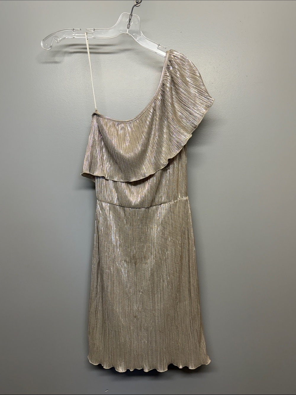 ASOS One-Shoulder Shimmer Ruffle Party New Years Eve Evening Dress in Gold
